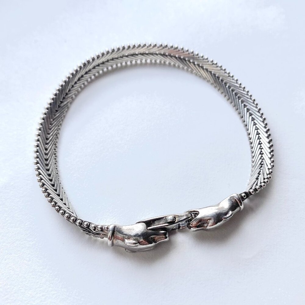 925 Milor Italy Sterling Silver Double Panther Head Chevron Link Bracelet 7.5”